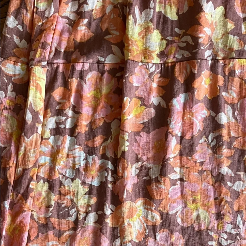 Pink Rose Rust Floral Maxi Skirt with Pink and Cream Blooms